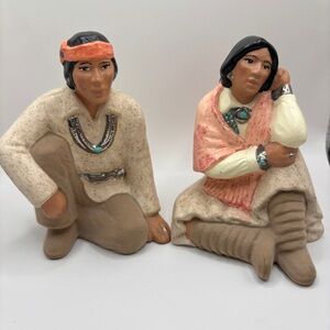 Vintage Sittre Ceramic Prod Inc. Native American Couple Ceramic/ Clay Statues